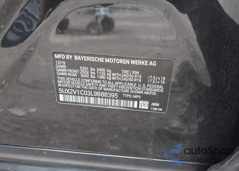 2020 BMW X4 xDrive30I z USA, uszkodzony, nr VIN 5UX2V1C03L9B88395